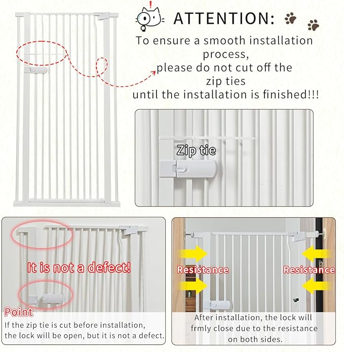 Lumizone Extra Tall Cat Gate 61.02" High Pressure Mounted Extra Wide 2025 New (17 Sizes) 1.37" Gap No Drilling Auto-Close One-Handed Operation Tall Pet Gate for Dogs(White, 61.02" H x 63.39"-67.71" W)