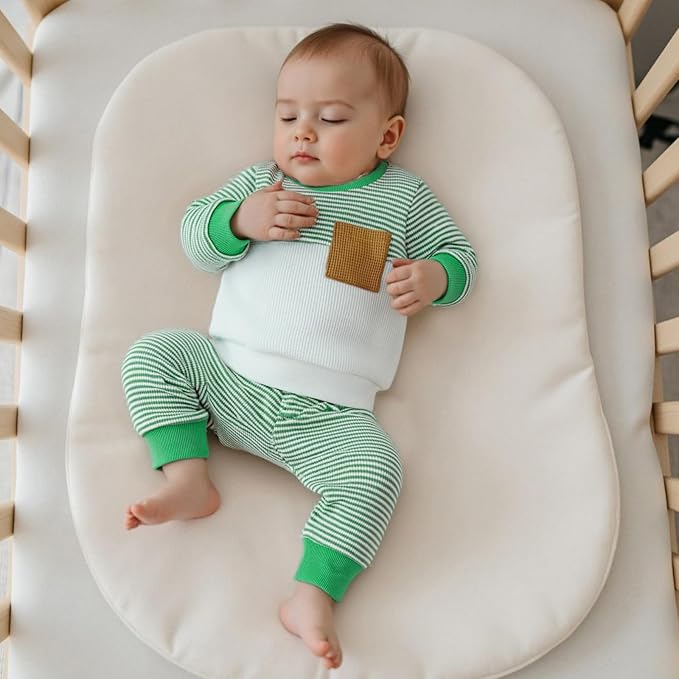 Toddler Baby Boy Fall Outfit Long Sleeve Crew Neck Contrast Color Sweatshirt Top Pant Cute Newborn Infant Waffle Clothes