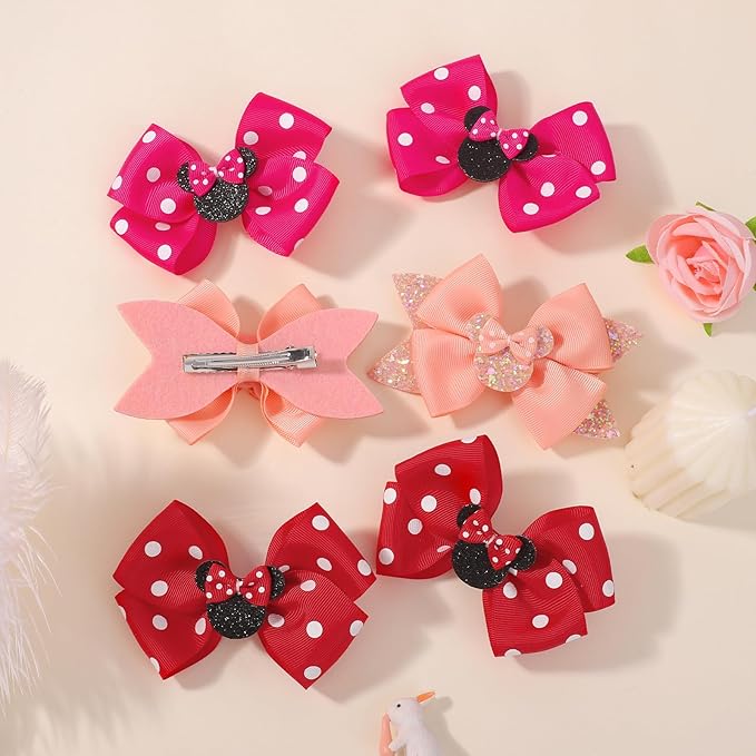8PCS Mouse Ears Hair Bow Clips, 4 Inch Toddler Girls Polka Dot Hair Accessories, Birthday Party Decoration for Baby Toddler Girls