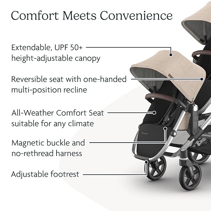 UPPAbaby RumbleSeat V3 Second Lower Seat - Compatible with Vista V2 and Vista V3 - All-Weather Seat + Magnetic Buckle – Adapters Included - Declan (Oat Mélange/Silver Frame/Chestnut Leather)