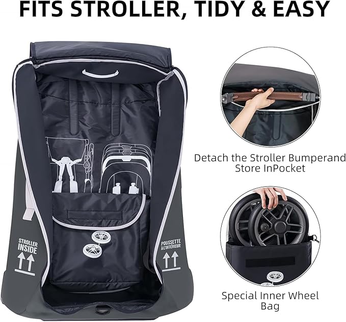 CARAMBOLA Stroller Bag for Airplane,Travel Bag - Compatible with UPPAbaby Vista/V1 V2 V3, Cruz/V1 V2 V3 |Rolling Wheel Bag with Storage Pocket, Waterproof, Rolling Wheels, Multiple Handles | Grey
