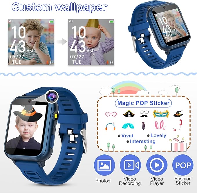Phyulls Smart Watch for Kids with 39 Games Alarm Clock, Touchscreen, Calendaring Camera Music Player Time Display Video & Audio Recording, Toys for 3-12 Years Old Boys