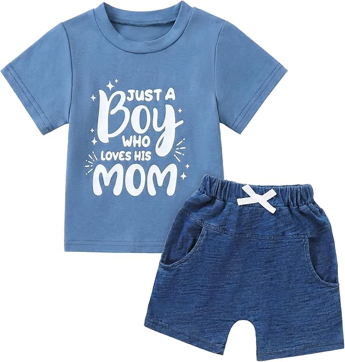 Jecson Baby Boy Summer Clothes Toddler Boy Outfits Letter Print Short Sleeve T-Shirt Denim Shorts Clothing Set 6M-4T