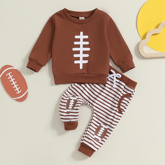 Baby Boy Fall Clothes Set Long Sleeve Football Print Sweatshirt Pants Toddler Infant Outfits 6 12 18 24 Months 2T