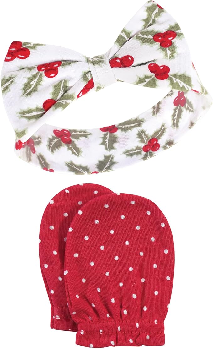 Hudson Baby baby-girls Cotton Headband and Scratch Mitten Set