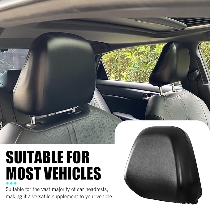 Shakas 2 PCS Cars Headrest Covers, Full Wrap-around Non-marking Fit Anti-scratch Protector, Waterproof Leather Portable Reusable Elastic Dust Cover, for Most Cars Seat Headrest Accessories (Black #M)