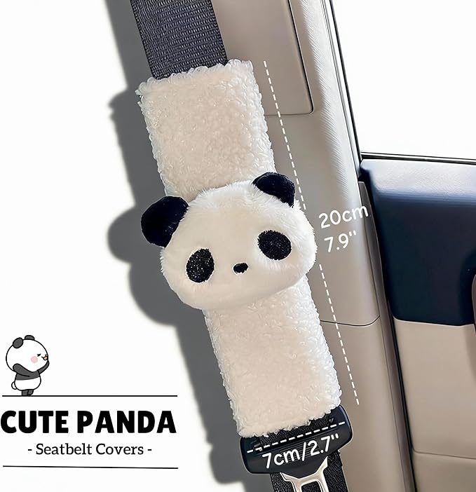2 PCS Seat Belt Cover Pad, Cute Kawaii Animal Panda Seatbelt Covers for Kids and Adults, Winter Plush Fluffy Soft Seat Belt Cover, Cartoon Seatbelt Cushion,Car Seat Strap Pads (G-Panda)