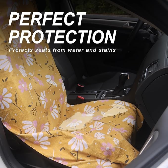 Sweat Towel Car Seat Cover Protector Front Seats for Gym Workout, Running, Swimming, Beach and Hiking, Waterproof Universal Seat Cover for Car, Truck, Van & SUV (2pcs Front Seat)