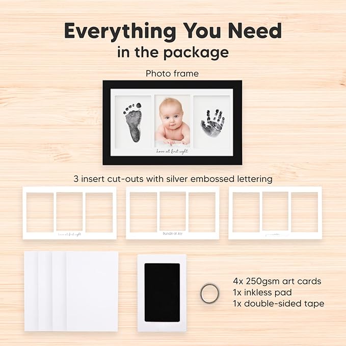 Inkless Hand and Footprint Kit, Boy, Girl, Newborn Keepsake - No Mess Ink Pad for Baby Handprint, Clean Touch Paw Print Kit for Dog Picture Frame, Personalized Baby Christmas Shower Gifts (Onyx Black)
