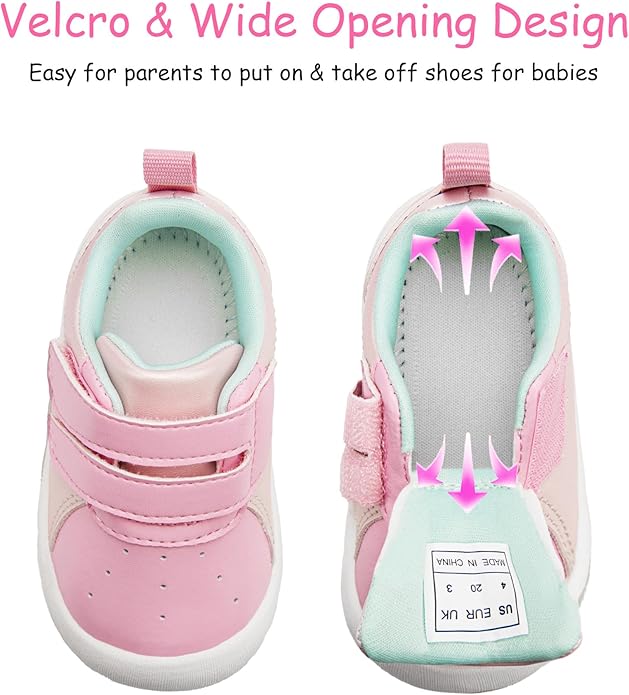Baby Shoes Boys Girls First Walking Shoes Wide Toe Box Barefoot Zero Drop Infant Shoes Lightweight Nonslip Soft First Walkers PU Leather Toddler Sneakers for 6-24 Months