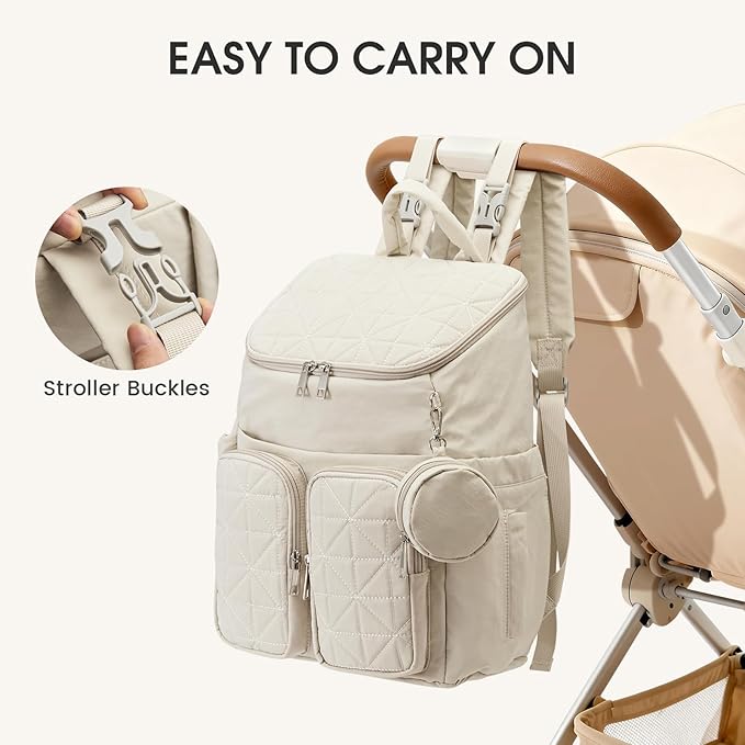 G4Free Diaper Bag Backpack for Moms Dads Travel Baby Bag with Pacifier Case & Insulated Pockets,Beige