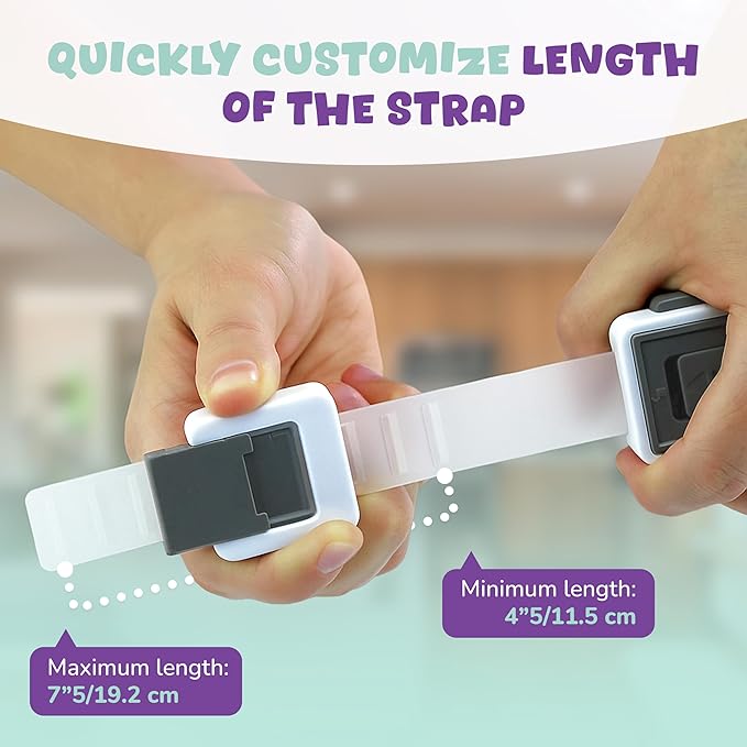 Child Safety Locks (4-Pack) - Baby Proof Cabinets, Drawers, Toilets & Appliances- Adjustable Strap Length, Double Lock Option - Easy Latch for Adults to Open