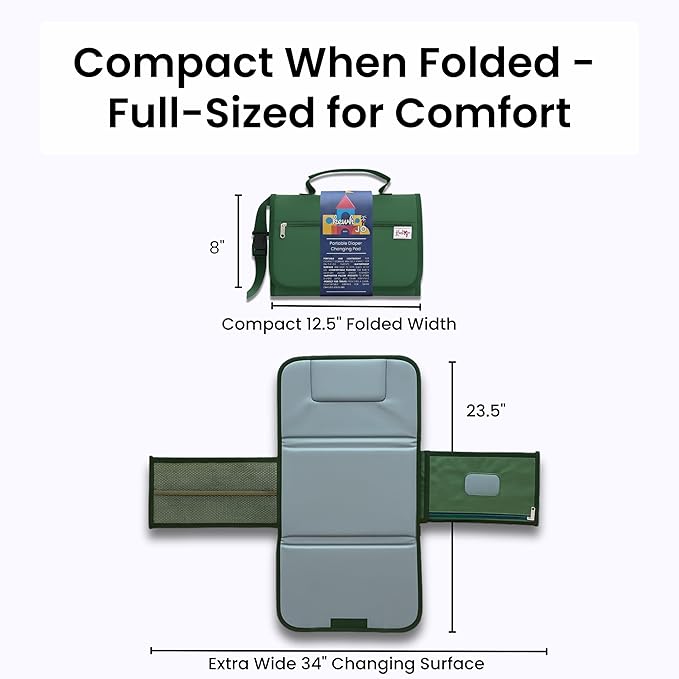 Portable Diaper Changing Pad - Compact Foldable Waterproof Travel Baby Changing Mat, Lightweight On-The-Go Diaper Clutch with Built-in Cushion & Wipe-Clean Surface