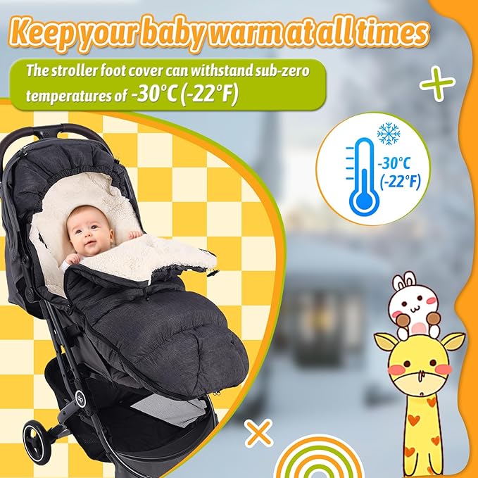 Waterproof &Thicken Universal Stroller Cover Winter,Stroller Footmuff Bunting Bag for Warm Strollers Muff,Stroller Accessories for Baby Sleeping Bag Winter Stroller Blanket
