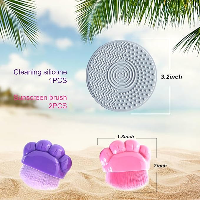 2Pcs Sunscreen Applicator for Kids, Sunblock Brush with Protective Case Sun Lotion Applicator SunCream Brush with Cleaning Pad for Suncream Liquid Foundation, 1.8*1.7 Inch, Purple, Rose Red