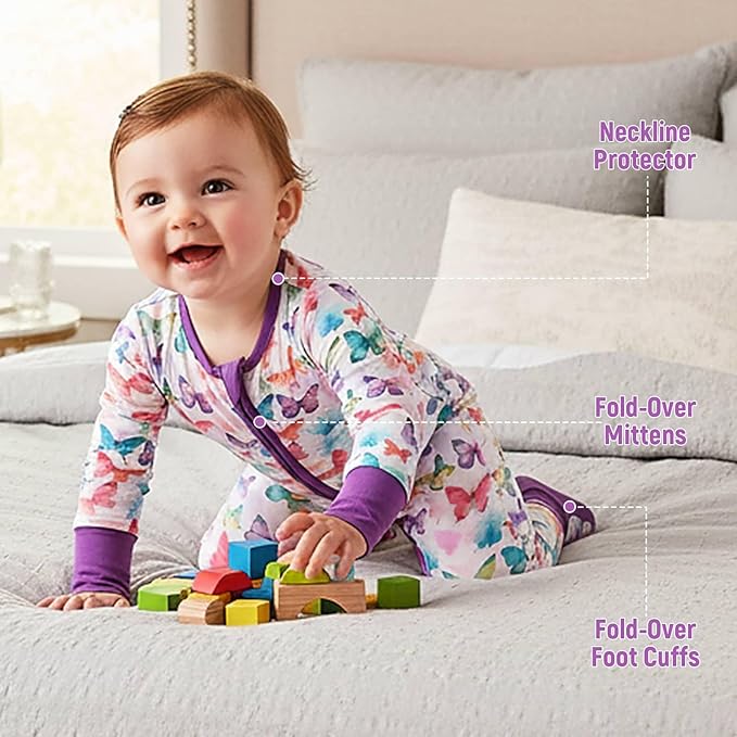 OPAWO Viscose from Bamboo Baby Pajamas Girl 2pack Mittens Cuff 2 Way Zipper Soft Footless Sleeper Baby Boy One-Piece Romper