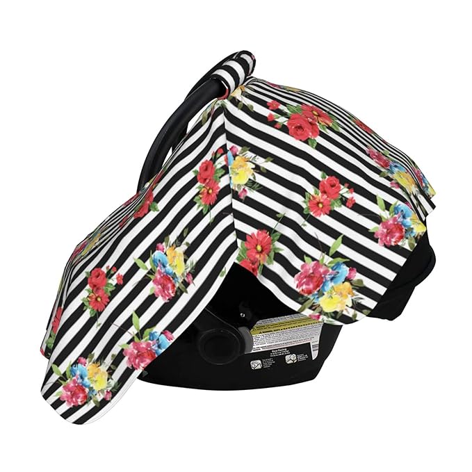 Personalized Rose Floral Flower Baby Car Seat Canopy for Babies with Name, Custom Car Seat Covers Boys Girls, Peekaboo Opening Minky Nursing Breastfeeding Cover Infant Car Seat Canopies for Newborn