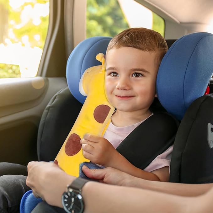 Seat Belt Cover Pillow for Kids, Car Seatbelt Cushion Shoulder Neck Support Protector Pad, Soft Stuffed Plush Travel Vehicle Safety Belts Strap Pillow for Boys and Girls Headrest (Giraffe)