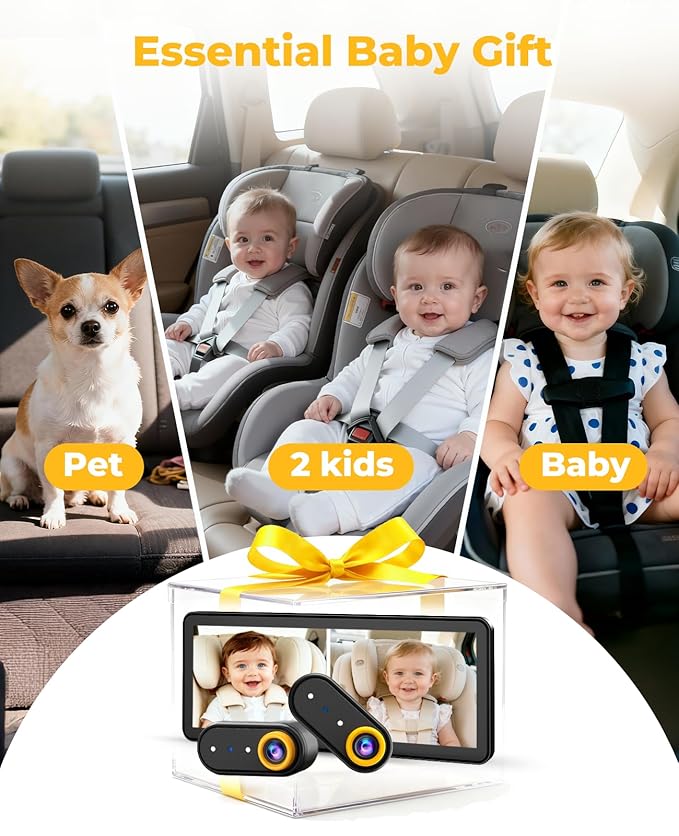 BM5 PRO Baby Car Camera for 2 Kids, 7.2" 1080P Dual Channel Display for Car Seat, Easy Installation with 2 IR Night Vision Cameras, Rear Seat Safety for Babies and Pets