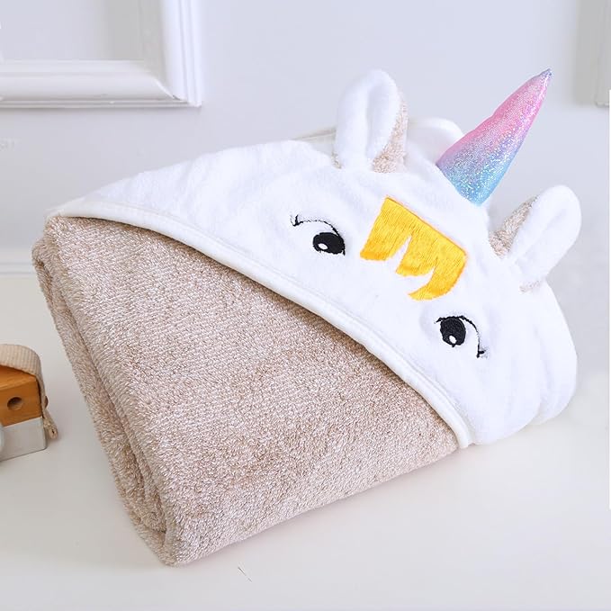 Super Soft Baby Hooded Towel, Cute Animal Bath Towels Ultra Absorbent Large 34x34 Inch for Newborn Infant,Toddler, Perfect (Unicorn) (Coffee)