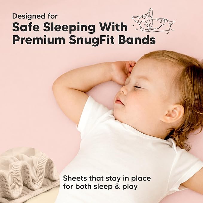 Pack and Play Sheets Fitted - 2-Pack Mini Crib Sheets for Pack N Play Mattress 38x26, Soft & Cozy, Neutral Toddler Playard Bedding, Snug Fitted Mini Baby Crib Mattress Cover Boy, Girl (Cameo)