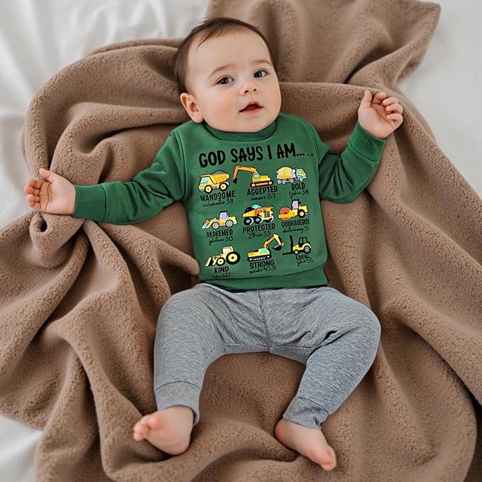 Baby Boy Fall Clothes Set Long Sleeve Truck Tractor Print Sweatshirt Pants Toddler Infant Outfits 6 12 18 24 Months 2T