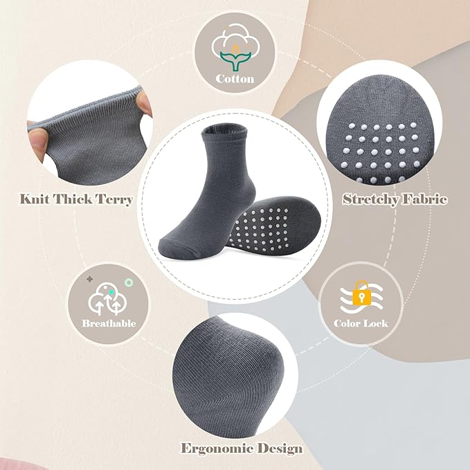 JAKIDAR 12 Pack Baby Toddler Socks Non Slip Grip Cotton Crew Socks for Boys Girls Infants Kids