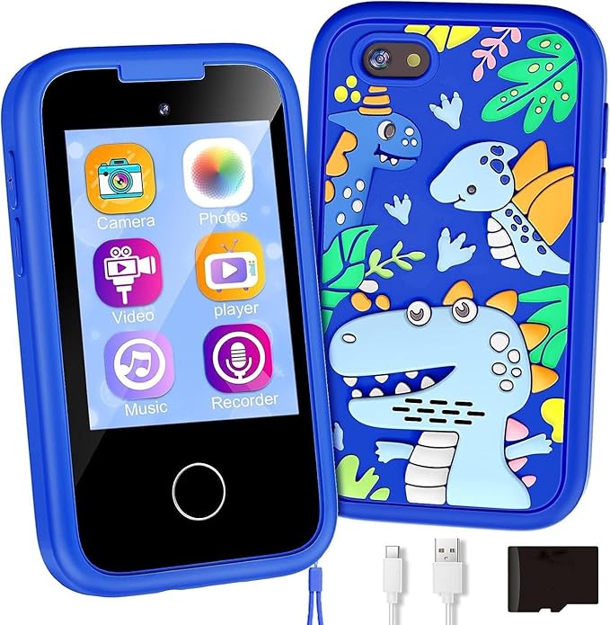 Kids Phone for Boys, Toddler Smart Phone for Girls 3 4 5 6 7 8 Years Old, Birthday Gift for Boys Age 3-8, Pretend Play Toy Phone, Fake Cell Phone with Games, MP3 Music Player(Blue)