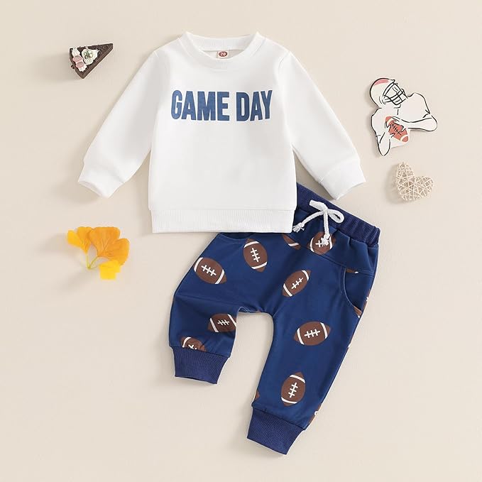 Baby Boy Fall Clothes Set Long Sleeve Football Print Sweatshirt Pants Toddler Infant Outfits 6 12 18 24 Months 2T