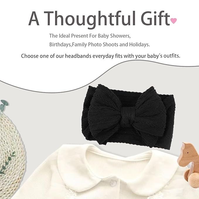 LemonSpace Handmade Baby Girls Bows Soft Stretchy Nylon Hair Bands Hair Accessories Baby headbands with Bows for Newborn Baby Girls Infant Toddlers Kids(Black)