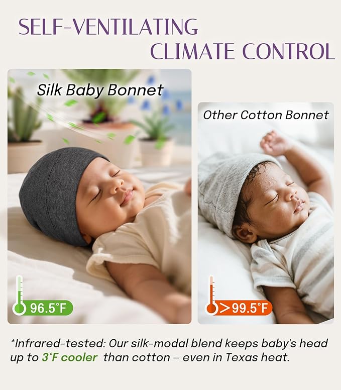 OLESILK Silk Baby Bonnet for 0-6 Months - 100% Mulberry Silk Toddler Hair Bonnet, Adjustable Night Cap for Sleeping