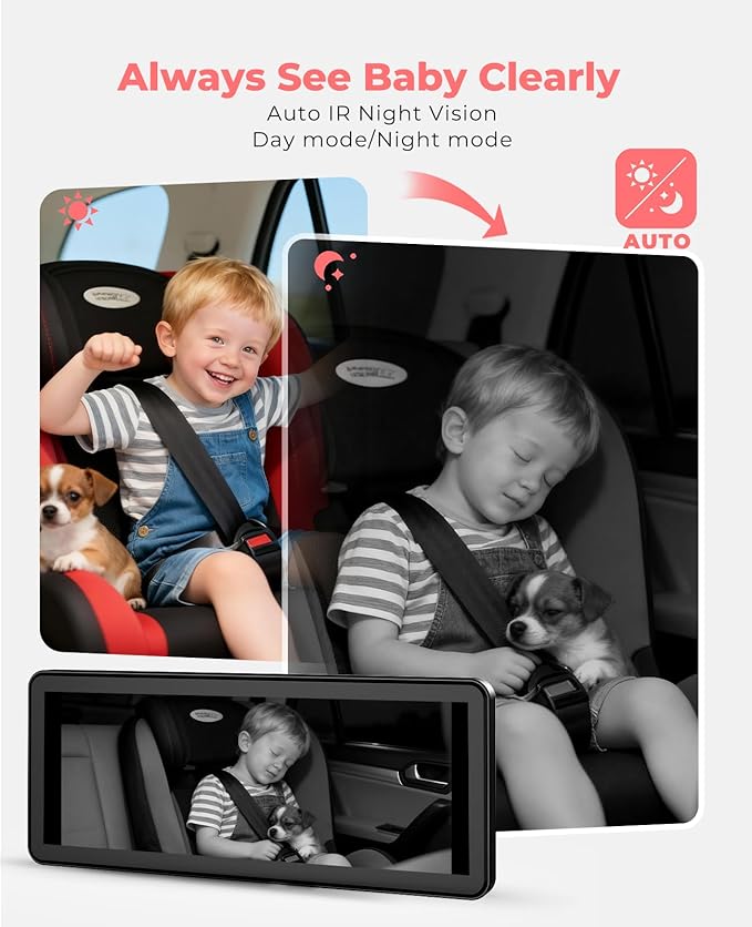 BM5PRO 7.2" Dual Camera Baby Monitor, 1080P HD Display for 2 Kids, Night Vision, Easy Install Car Baby Monitor, Ideal Gift, Rear Seat Safety for Babies & Pets