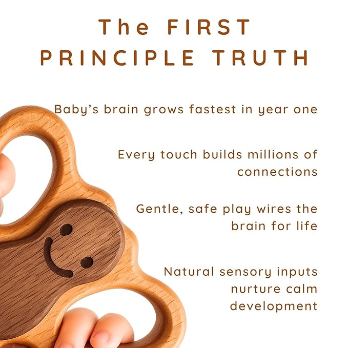 Baby Rattle Wooden Teether 0-12 Months - No BPA NO Plastic - Natural Montessori Baby Toys - Safe Teething Toys for Babies - 100% Beechwood Rattle Gift