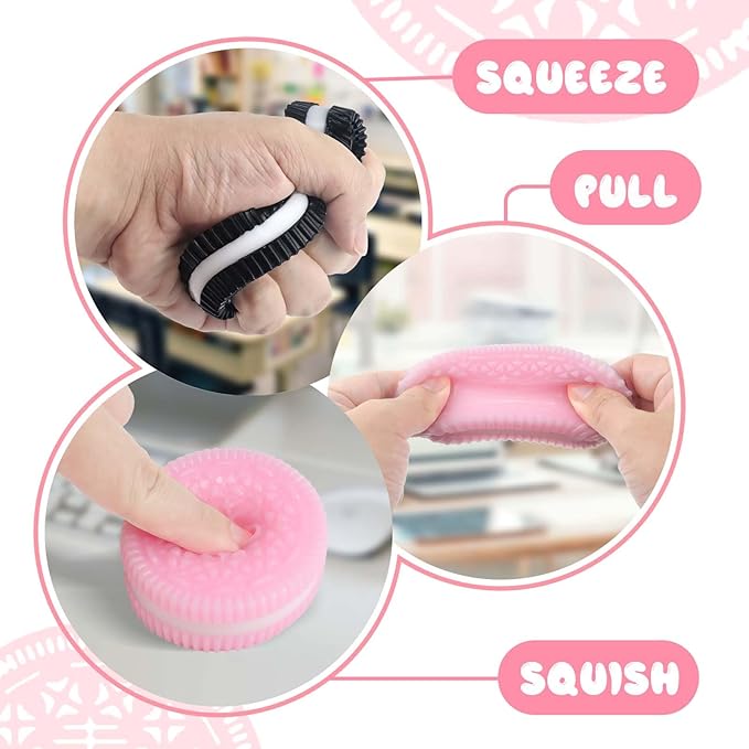 Sticky Cookie Squishies Fidget Toys Adults, Squeeze Toys Fidget Toys for Autism, Stress Balls for Adults Fidgets Birthday Easter Basket Stuffers(2 Pack Pink Black)