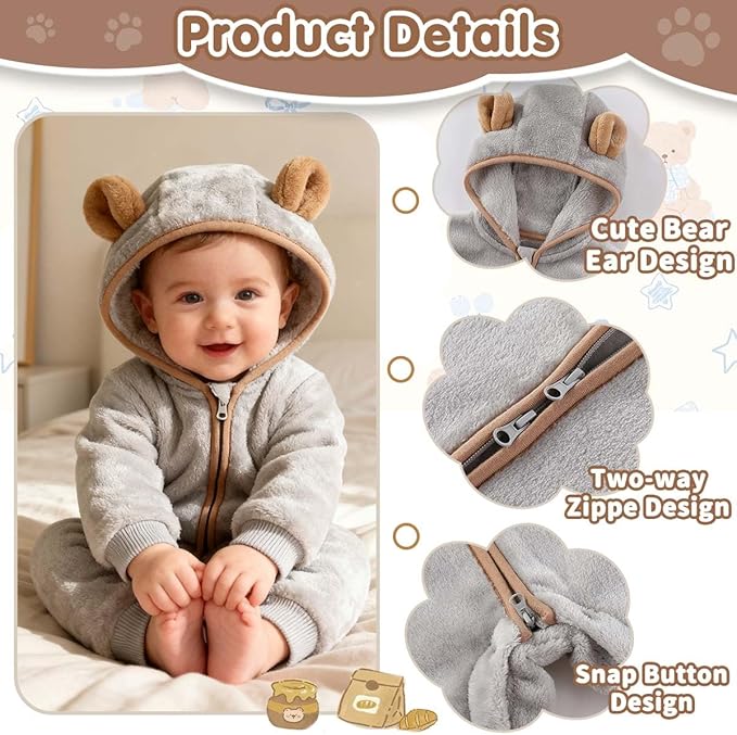 Fairy Baby Newborn Baby Bear Outfit Suit Thin Fleece Jumpsuit Romper Hooded Winter Clothes Snowsuit Coat Infant Girls Boys