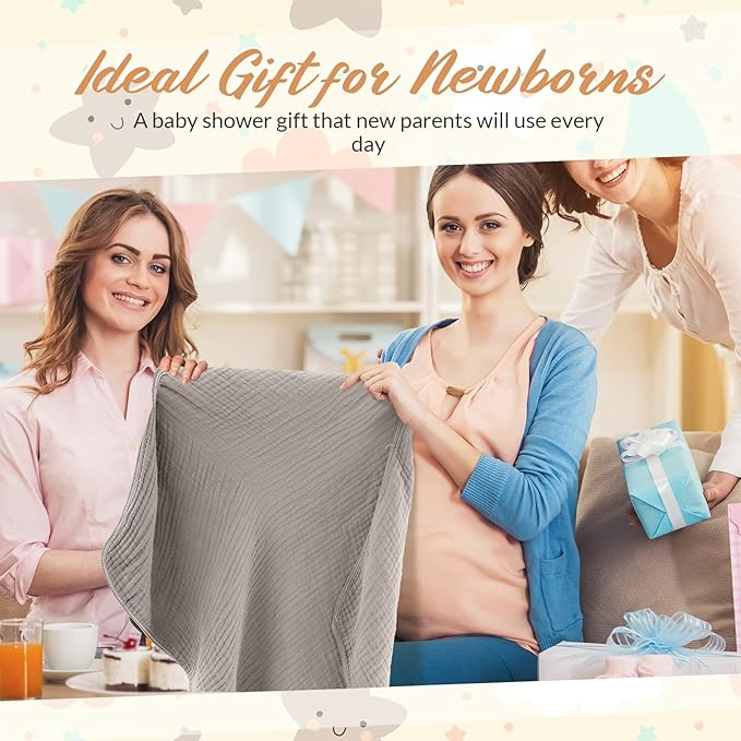6 Pcs Muslin Hooded Bath Towels Washcloths and Bibs Set, Muslin Cotton Baby Towels Absorbent Hooded Blanket Towel Infant Bibs for Boys Girls Newborn Infant Essential(Brown, Beige)