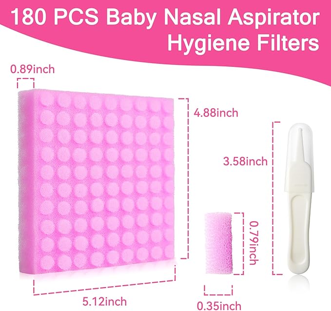 Replacement for NozeBot Electric Baby Nasal Aspirator Filters, 180Pcs Baby Nose Cleaner Hygiene Filters with Nose Cleaning Tweezer for Infants and Toddlers Boys Girls (Purple)
