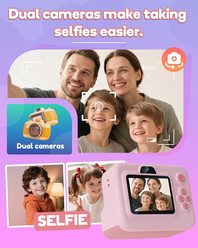 Kids Camera Instant Print,1080P Kids Instant Cameras That Print Photos,Christmas Birthday Gifts for Girls Age 3-12,Portable Toy for 3 4 5 6 7 8 9 10 Year Old Girls Boys Pink