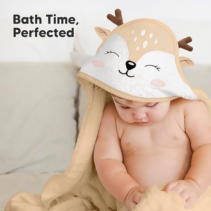KeaBabies Hooded Baby Towel for Newborn - Viscose Derived from Bamboo Large Baby Bath Towels with Hood for Boys, Girls, Toddler, Extra Absorbent & Soft Newborn Bath Essentials (Deer, Regular)