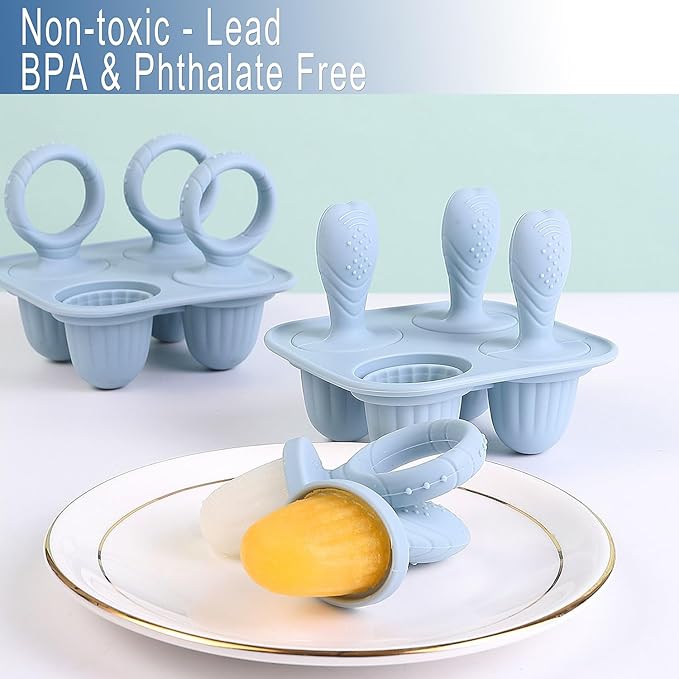 Silicone Popsicle Molds, Mini Breastmilk Popsicle Molds with Sticks, Frozen Breast Milk Teether Popsicle Maker Ice Pop Molds for Infant Feeding Spoon (2Set-Blue)