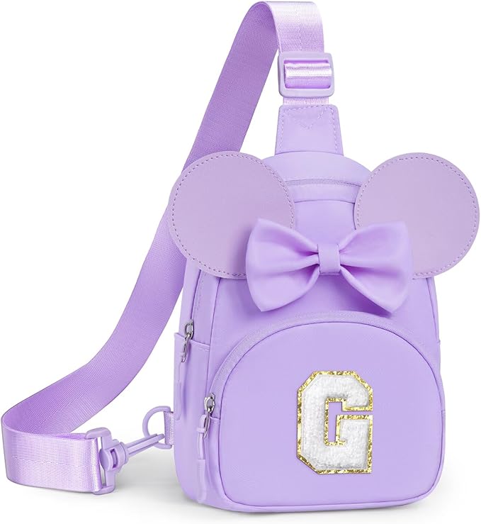 YOOLIFE Initial Crossbody Purse Bag for Girls, Fanny Pack Small Sling Bag for Little Girls Purse, Birthday Gifts for 2 3 4 5 6 7 8 Year Old Girl Kid, Personalized Gift for Daughter Sister, Purple (G)