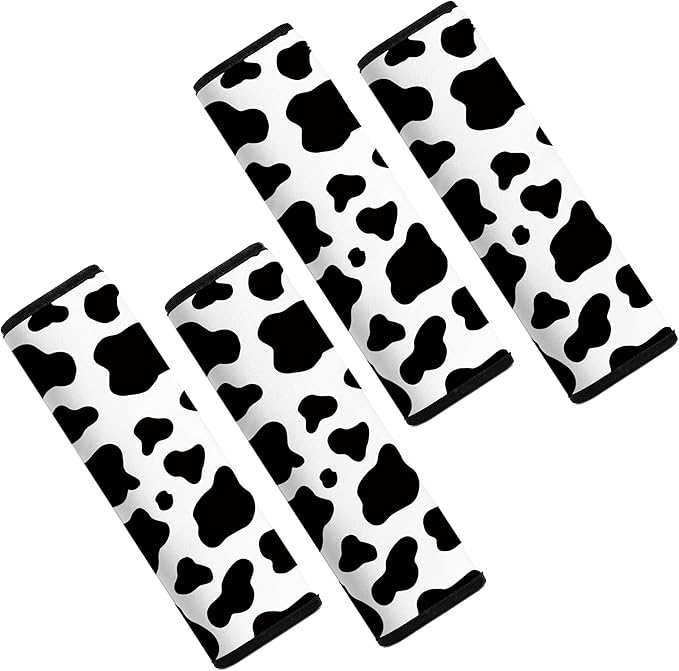 Car Seat Belt Pad Cover, 4-Pack Soft Car Safety Seat Belt Strap Shoulder Pad for Adults and Children, Suitable for Car Seat Belt, Backpack, Shoulder Bag (Cow Pattern)
