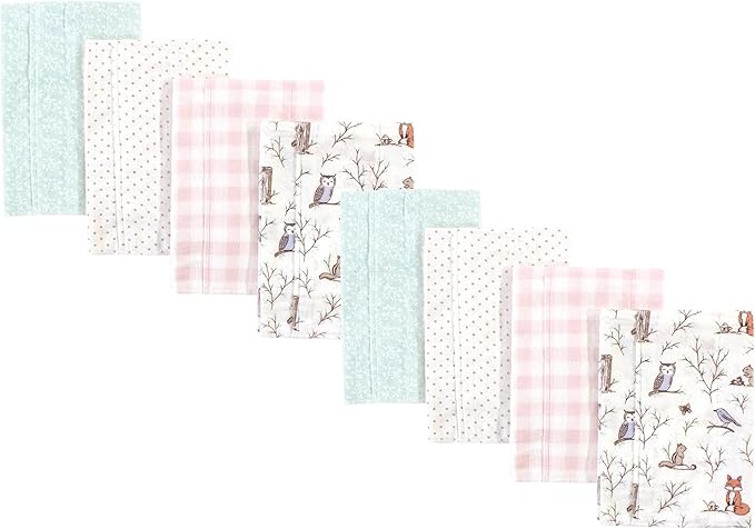 Hudson Baby Cotton Poly Flannel Burp Cloths Multipack, Enchanted Forest 8-Pack, One Size