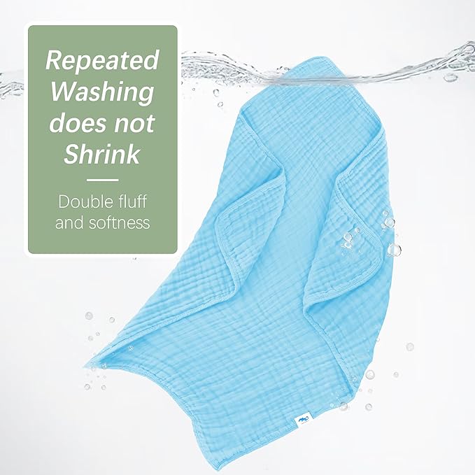 SWEET DOLPHIN Muslin Baby Bath Towels Blanket - 2 Pack 100% Cotton Towel for Babies, Infants, Toddlers - 40x40Inch - Highly Absorbent, Blue