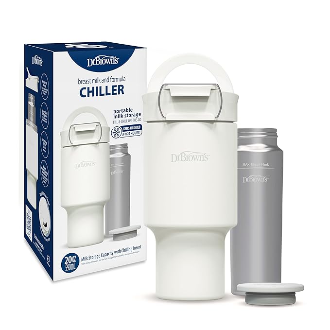Dr. Brown's Breast Milk & Formula Chiller, Portable Insulated Storage for Breast Pumping and Bottle Feeding, 20 oz/590 mL Capacity, Arctic White, BPA-Free