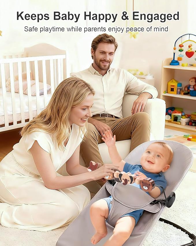 Baby Bouncer Toy Bar Compatible with Baby Bjorn Bouncer, Wooden Toys Attachment Easy to Attach and Remove Sensory Toys for Babies All Ages Christmas Toddler Gifts - Animals