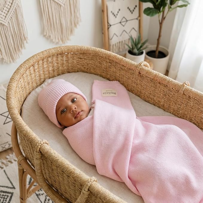 Baby Gift Set - Organic Cotton Newborn Blanket Essentials, Thoughtful Baby Shower & New Baby Gift for Boys & Girls (Luxe - Blush Pink)