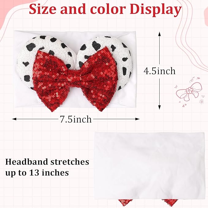 1PC Mouse Ears Nylon Headband Baby Girl Headwrap, Toddler Kids Party Halloween Christamas supplies (Red Bow White Spot)