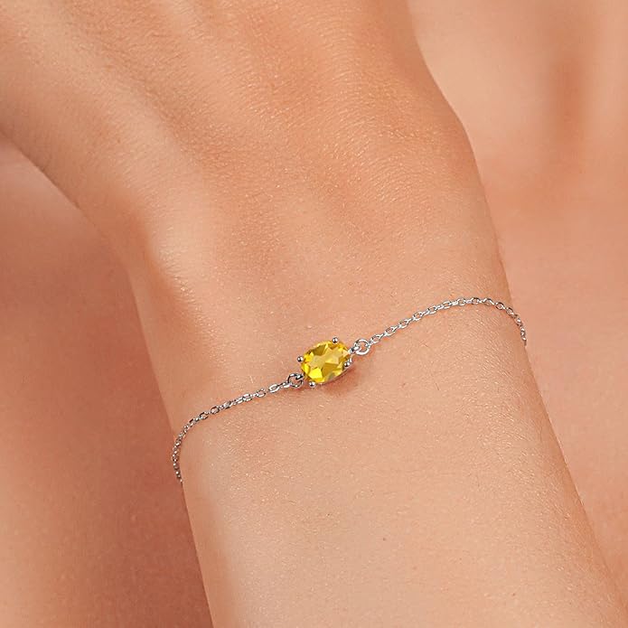Gem Stone King 7X5MM Oval Gemstone Birthstone Solitaire Bracelet For Women | 925 Sterling Silver | Adjustable Bolo Bracelet For Women | Fine Jewelry Gifts for Her Mom Wife