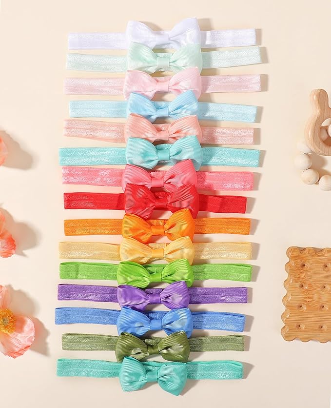 WillingTee 40 Colors Baby Girls Headbands Tiny Bows 2.75" Grosgrain Ribbon Hair Bow Hair Band Hair Accessories for Baby Girls Infants Toddlers Kids Newborns